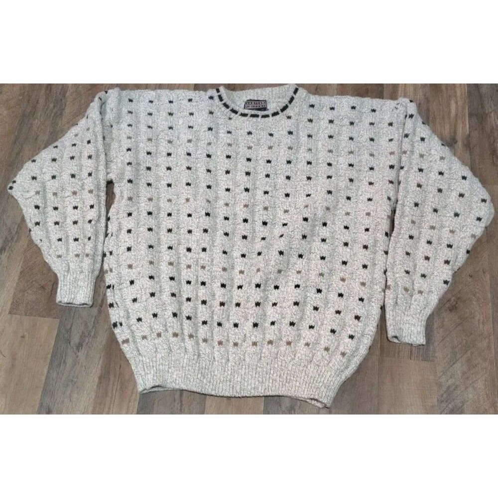 Vintage Jantzen Sport Men XL Beige Knit Sweater Pullover Crew Neck Cotton Lodge
